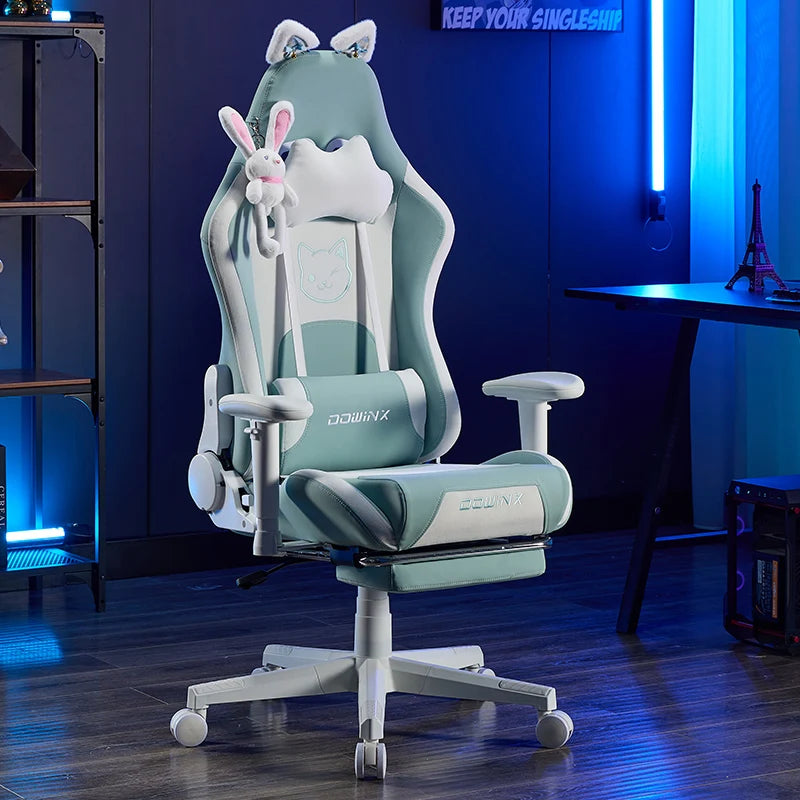 Cat-ear Computer Chair Girls Home Office Gaming Chair Comfortable Back 135° Adjustable Bedroom Student Linkage Armrest Chair