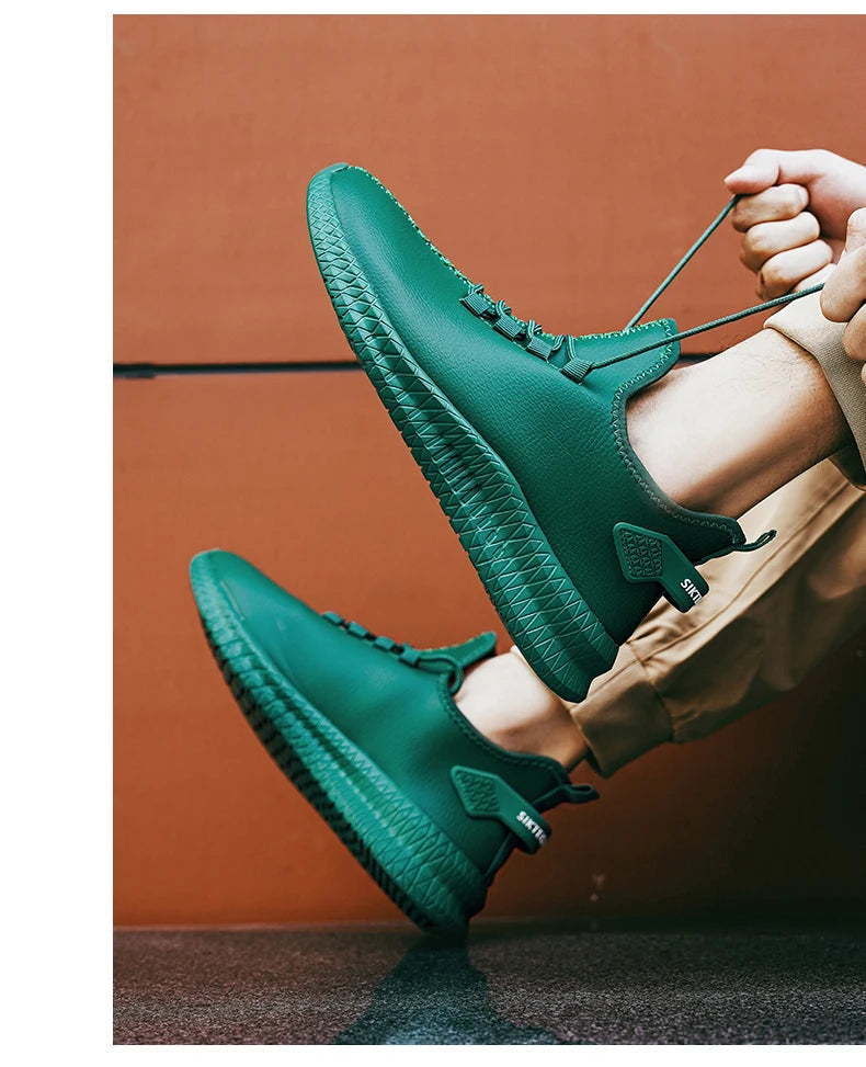 HKDQ New Men Casual Sneakers Waterproof Non Slip Outdoor Sneakers Male Artificial Leather Lace Up Low Top Lightweight Footwear