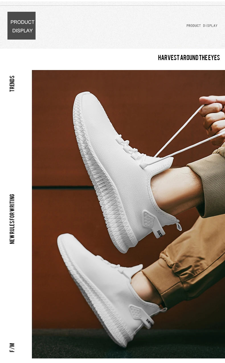 HKDQ New Men Casual Sneakers Waterproof Non Slip Outdoor Sneakers Male Artificial Leather Lace Up Low Top Lightweight Footwear
