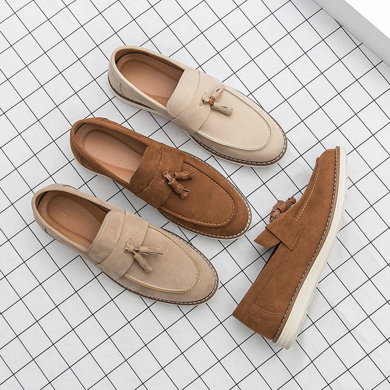 New Fashion Tassel Leather Men Shoes Slip On Loafers Classic Patchwork Suede Dress Shoes Man Daily Wedding Party Shoes for Man
