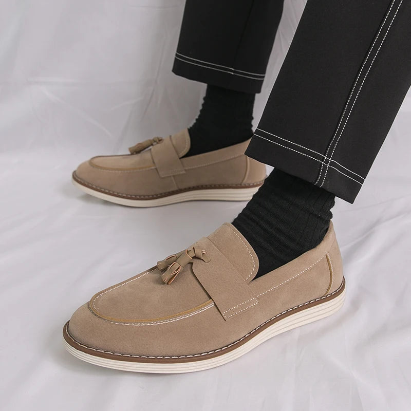 New Fashion Tassel Leather Men Shoes Slip On Loafers Classic Patchwork Suede Dress Shoes Man Daily Wedding Party Shoes for Man
