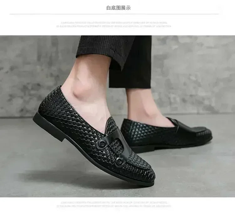Men Loafers Shoes Brown Black Pu Breathable Double Buckle Monk Shoes Mocassins Cuir Pour Hommes  Men Shoes