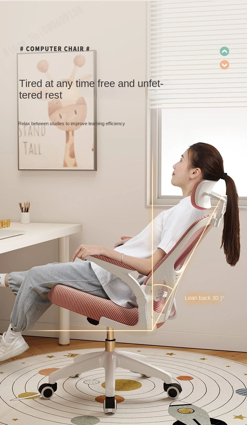 New Pink Breathable Comfortable Mesh Office Chair Latex Cushion Spine Protection Design Student Multifunctional Computer Chair