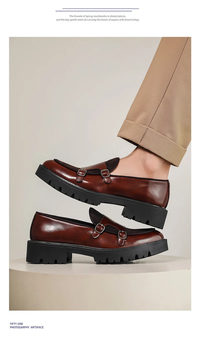Loafers Men Leather Shoes Thick-soled British Style Black Formal Business Shoes Fashion Luxury Slip-On Casual Shoes Big Size 46