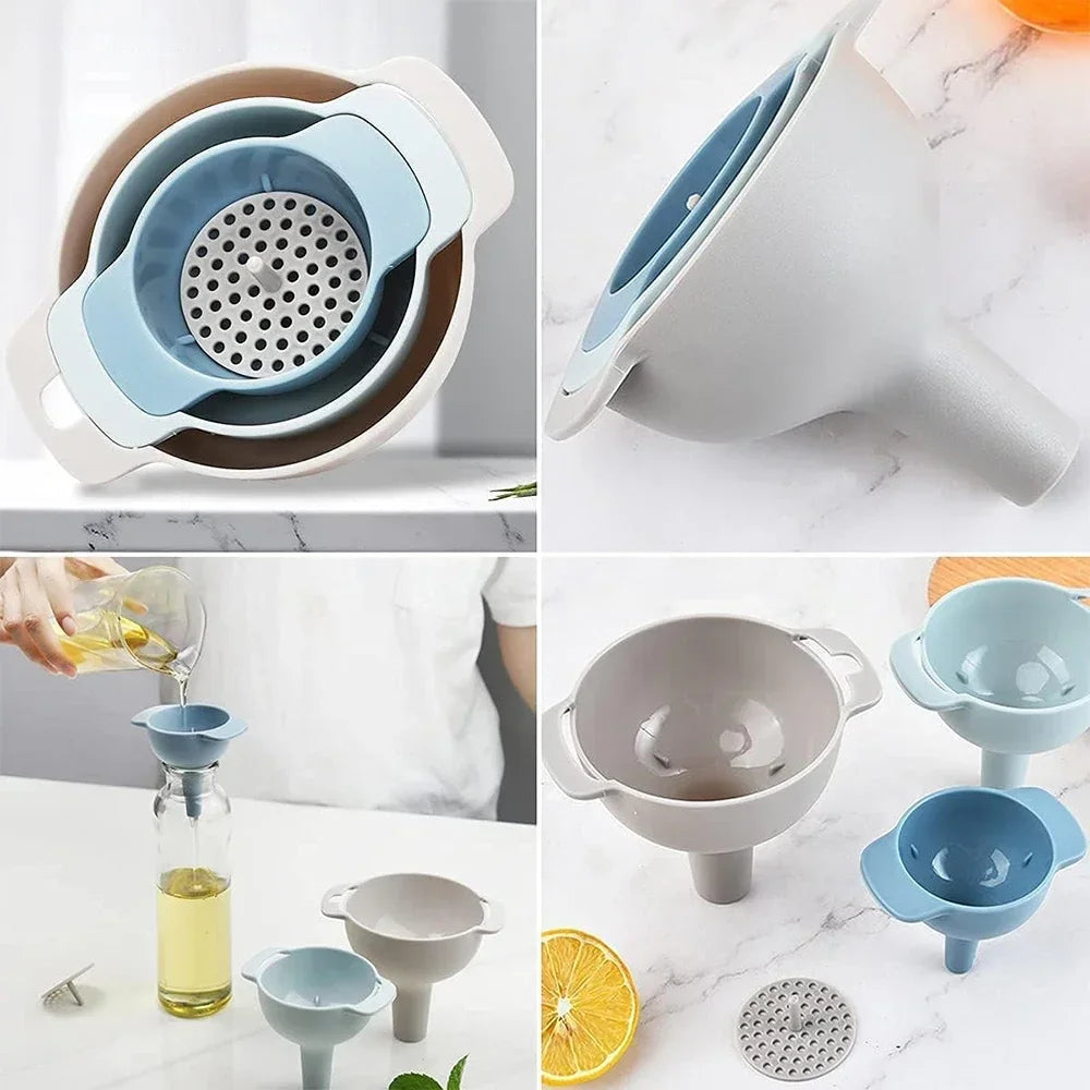 Household Filter Plastic Multi-function Funnel Set Oil Hopper Filter Oil Can Sub-packaging Funnels Kitchen Accessories