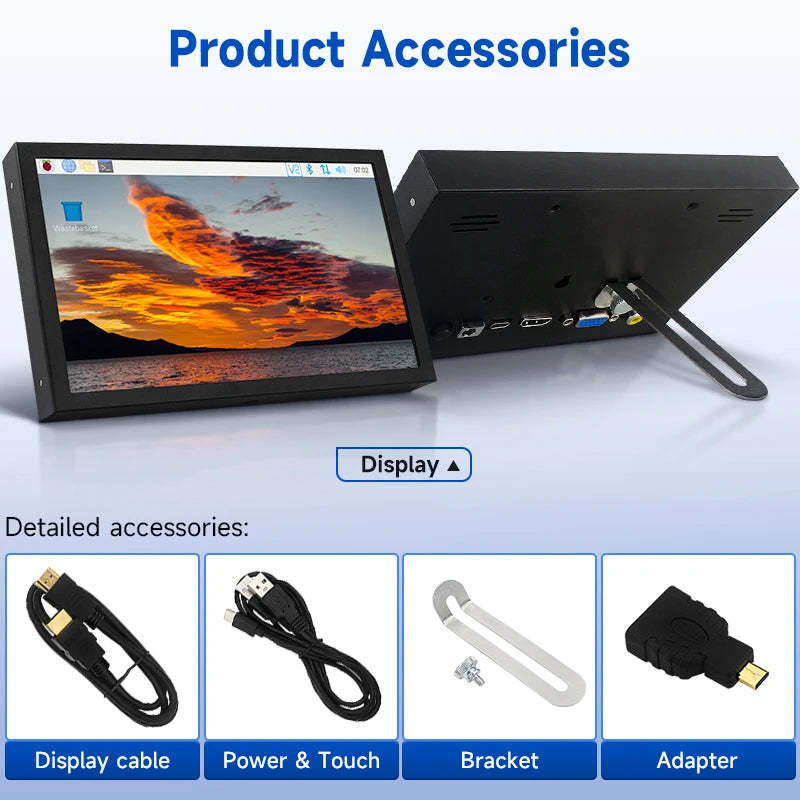 7 Inch Portable Display IPS 1024x600 LCD HDMI-compatible VGA AV Input DC Type C Power In for PC Laptop Camera TV Box DVD Screen