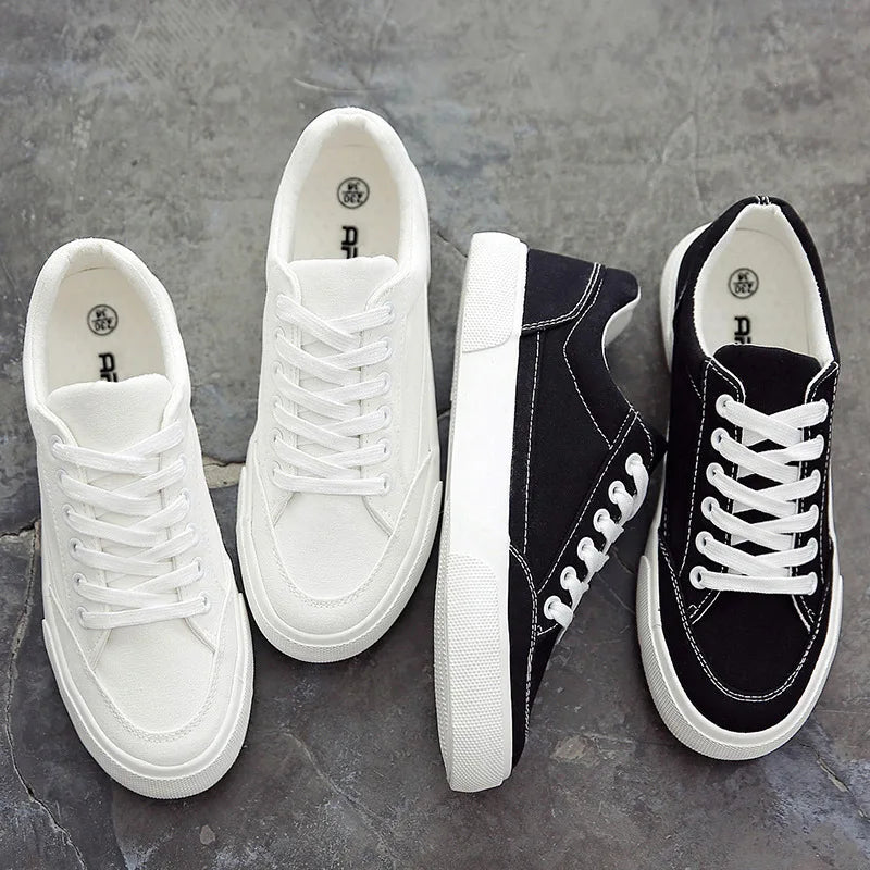 Men's Sneakers New Leather Casual Shoes Breathable Canvas ShoesClassic Small White Shoes for Men Lace Up Vulcanized Shoes