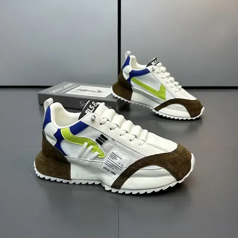 Man Sneakers Summer Mesh Moccasins Lace-up Leather Sports Four Seasons Casual Running Shoes Men's Comfortable Forrest Gump Shoe