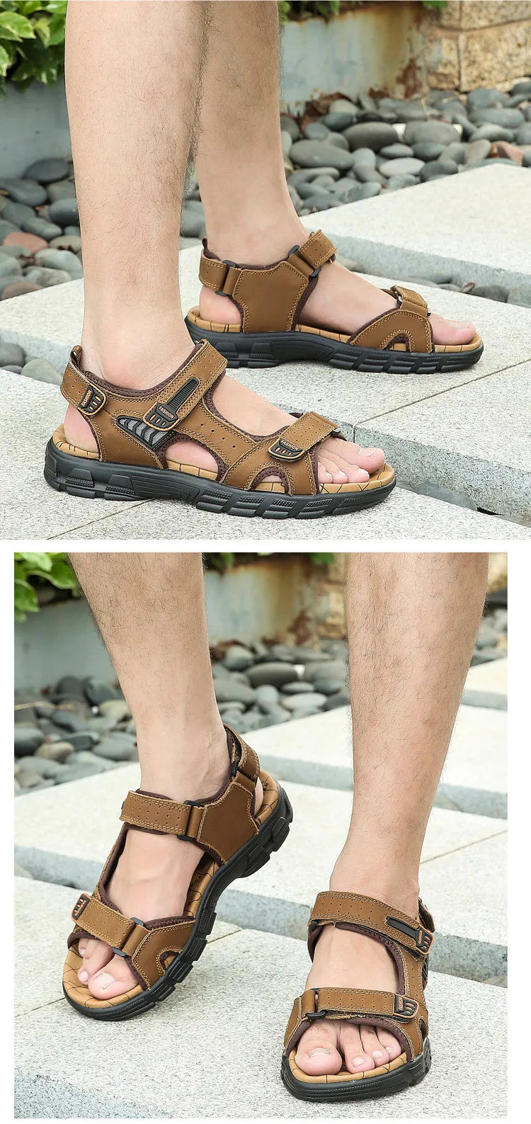 Designers Men's Sandals Luxury Genuine Leather Men's Sandals   High Quality Soft Casual Sandals for Men Beach Hiking Men's Shoes