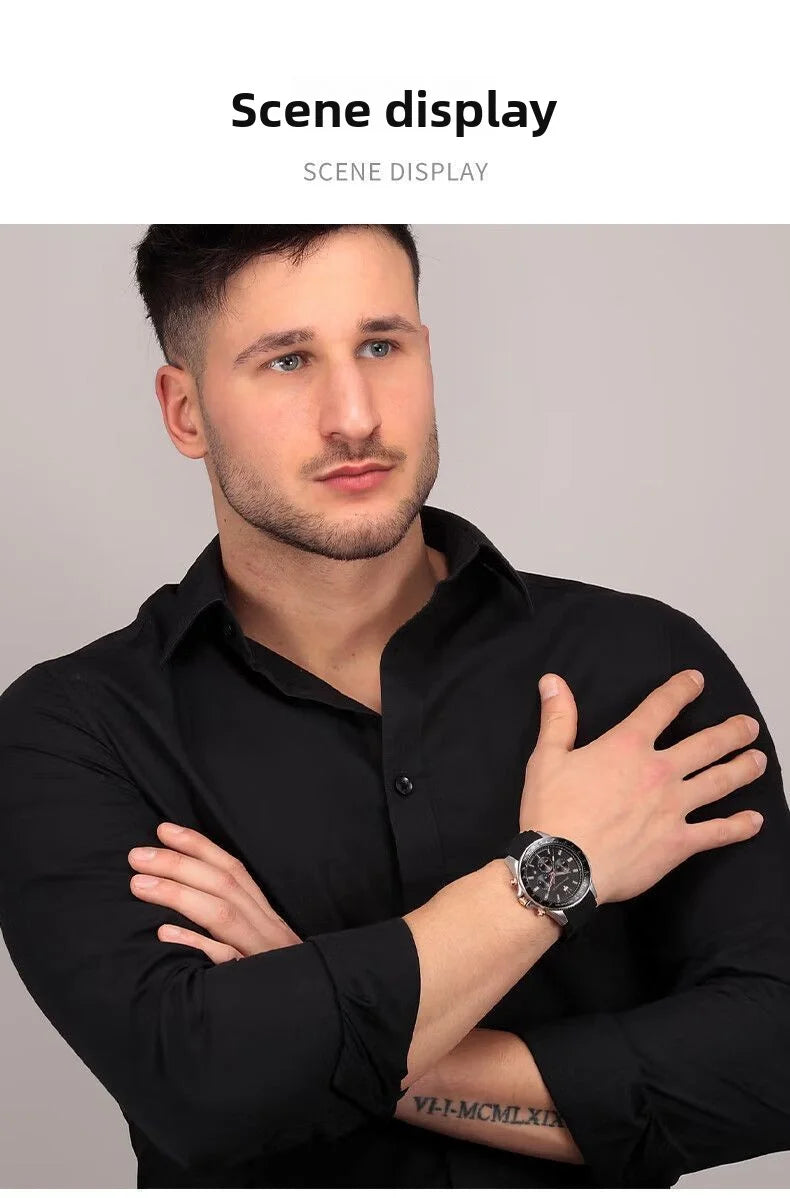 Original gold Maserati men's watch sports leisure luxury Shi Ying Europe and America large dial black silicone watch.