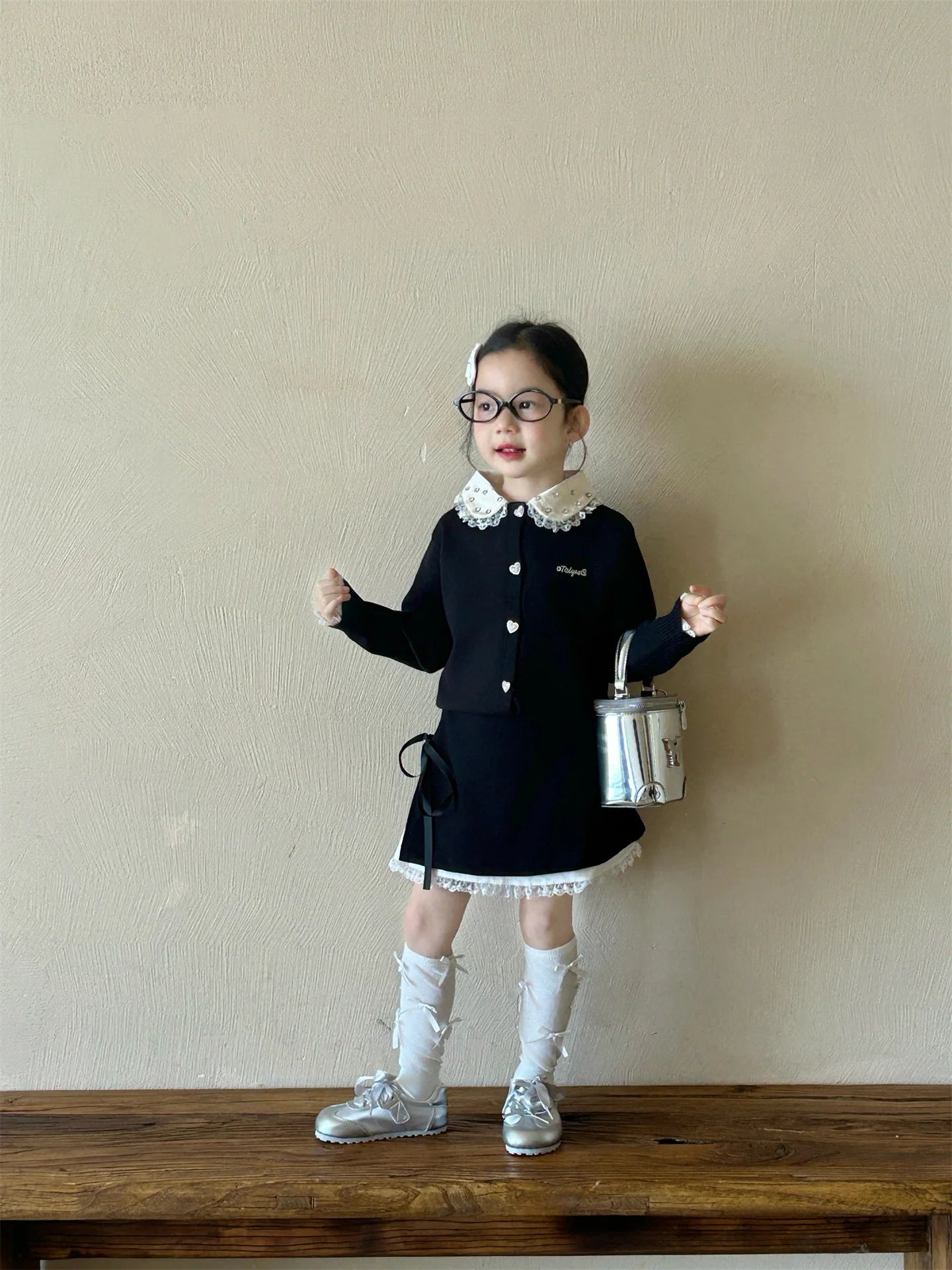 Childrens Dress 2025 Spring New Korean Fashion Girls All-match Butterfly-knot Lace Skirt Kids Clothes Girls