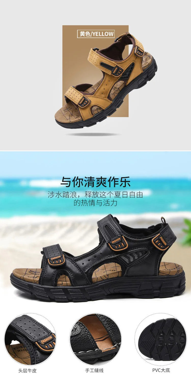 Designers Men's Sandals Luxury Genuine Leather Men's Sandals   High Quality Soft Casual Sandals for Men Beach Hiking Men's Shoes