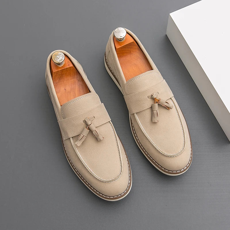 New Fashion Tassel Leather Men Shoes Slip On Loafers Classic Patchwork Suede Dress Shoes Man Daily Wedding Party Shoes for Man