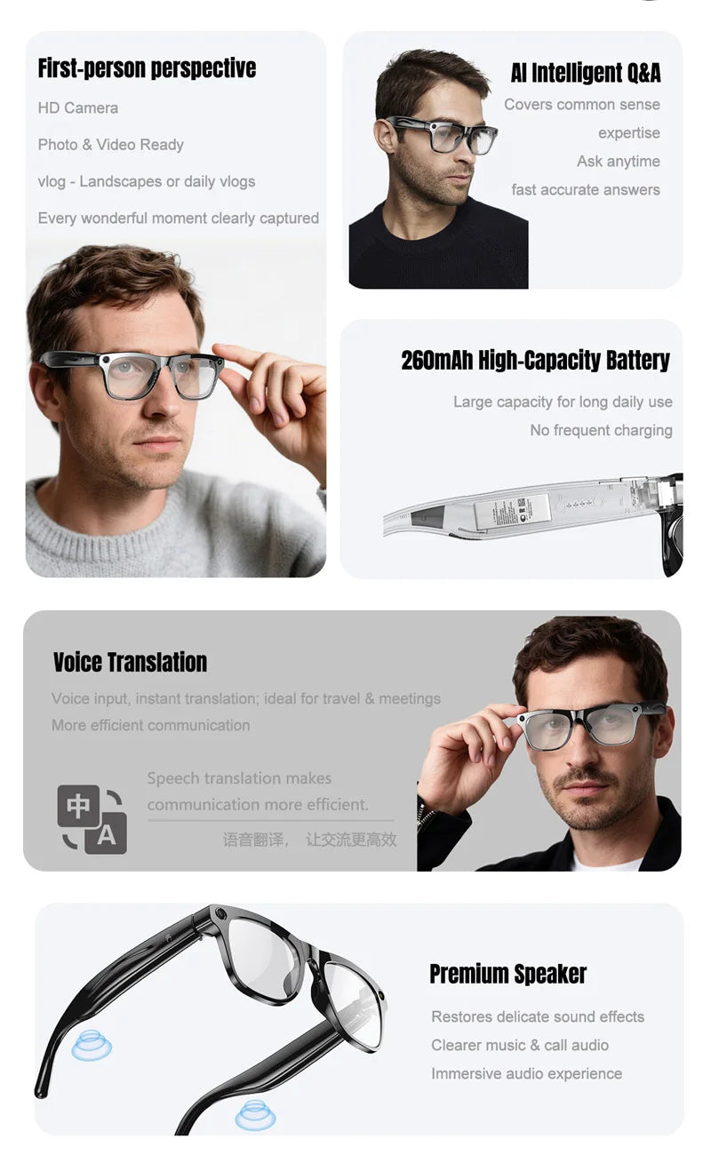 Xiaomi 6K HD AI Smart Glasses Photochromic Multifunction Bluetooth Calling Voice Assistant Music Player Translate Camera Glasses