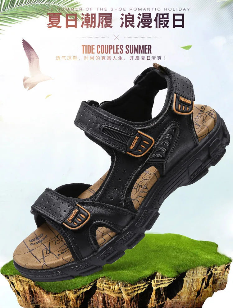 Designers Men's Sandals Luxury Genuine Leather Men's Sandals   High Quality Soft Casual Sandals for Men Beach Hiking Men's Shoes