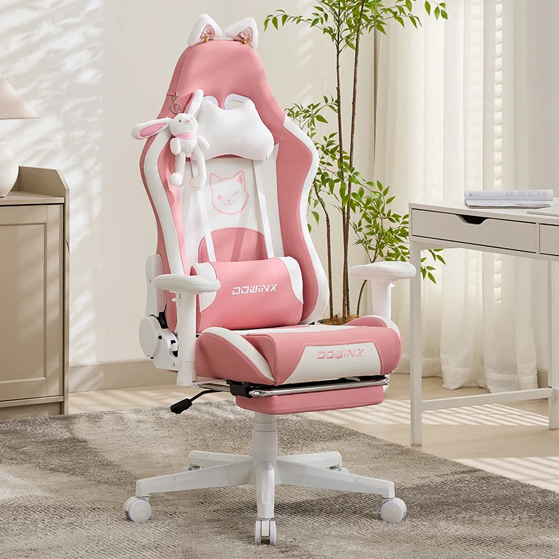 Cat-ear Computer Chair Girls Home Office Gaming Chair Comfortable Back 135° Adjustable Bedroom Student Linkage Armrest Chair