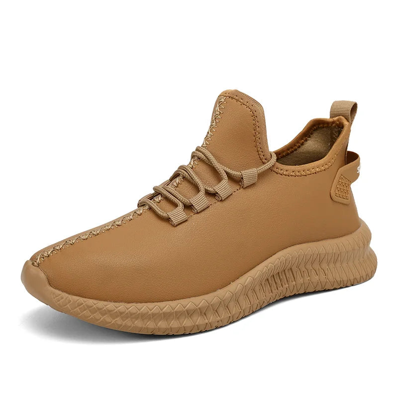 HKDQ New Men Casual Sneakers Waterproof Non Slip Outdoor Sneakers Male Artificial Leather Lace Up Low Top Lightweight Footwear