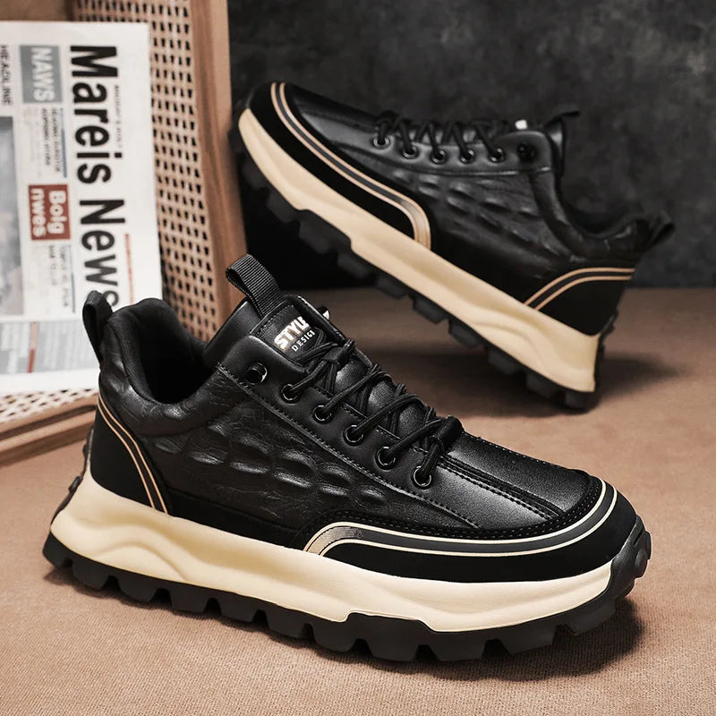 Brand Men Sneakers 2025 New Crocodile Pattern Leather Shoes Male Casual Running Shoes Luxury Fashion Platform Mens Tennis Shoes