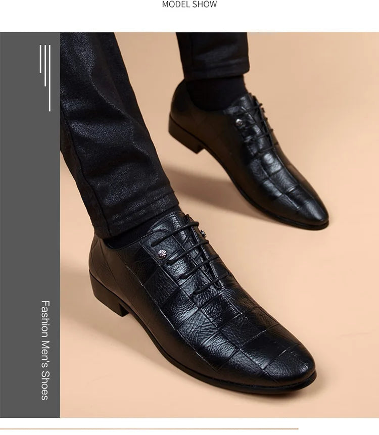 Men Oxford Brogue Genuine Leather Shoes Black Classic Style Wing Tip Lace up Formal Shoes Wedding Office Dress Shoes Men