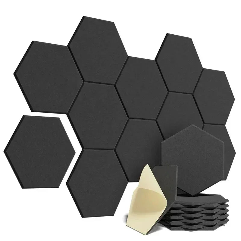 12 Pcs Self-Adhesive Hexagon Sound Insulation Foam Panel Home Studio Office Decoration Sound Insulation Panel Wall Sticker