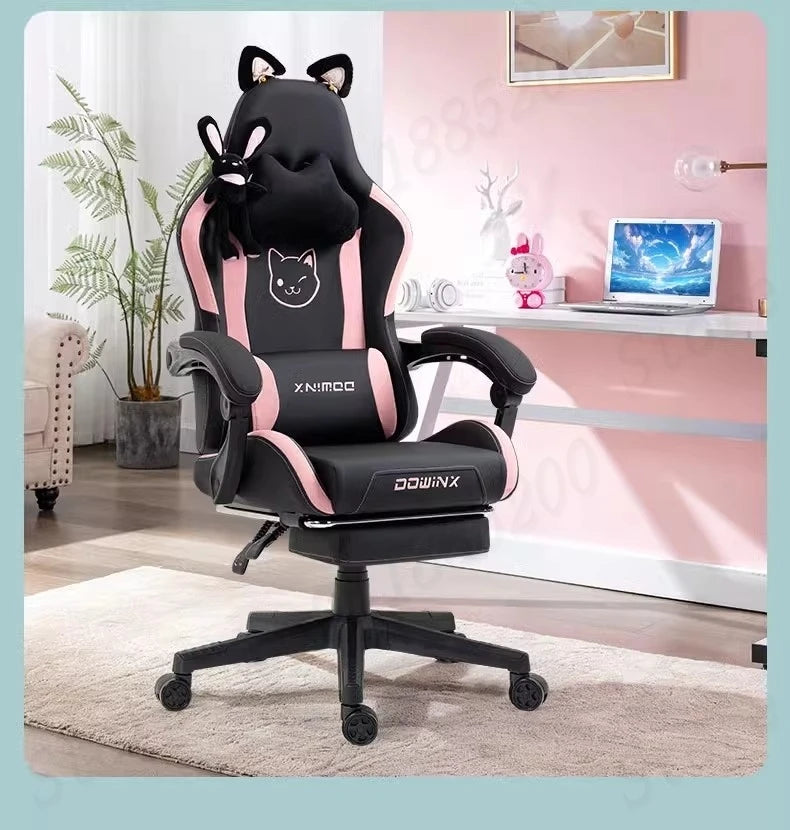 Cat-ear Computer Chair Girls Home Office Gaming Chair Comfortable Back 135° Adjustable Bedroom Student Linkage Armrest Chair