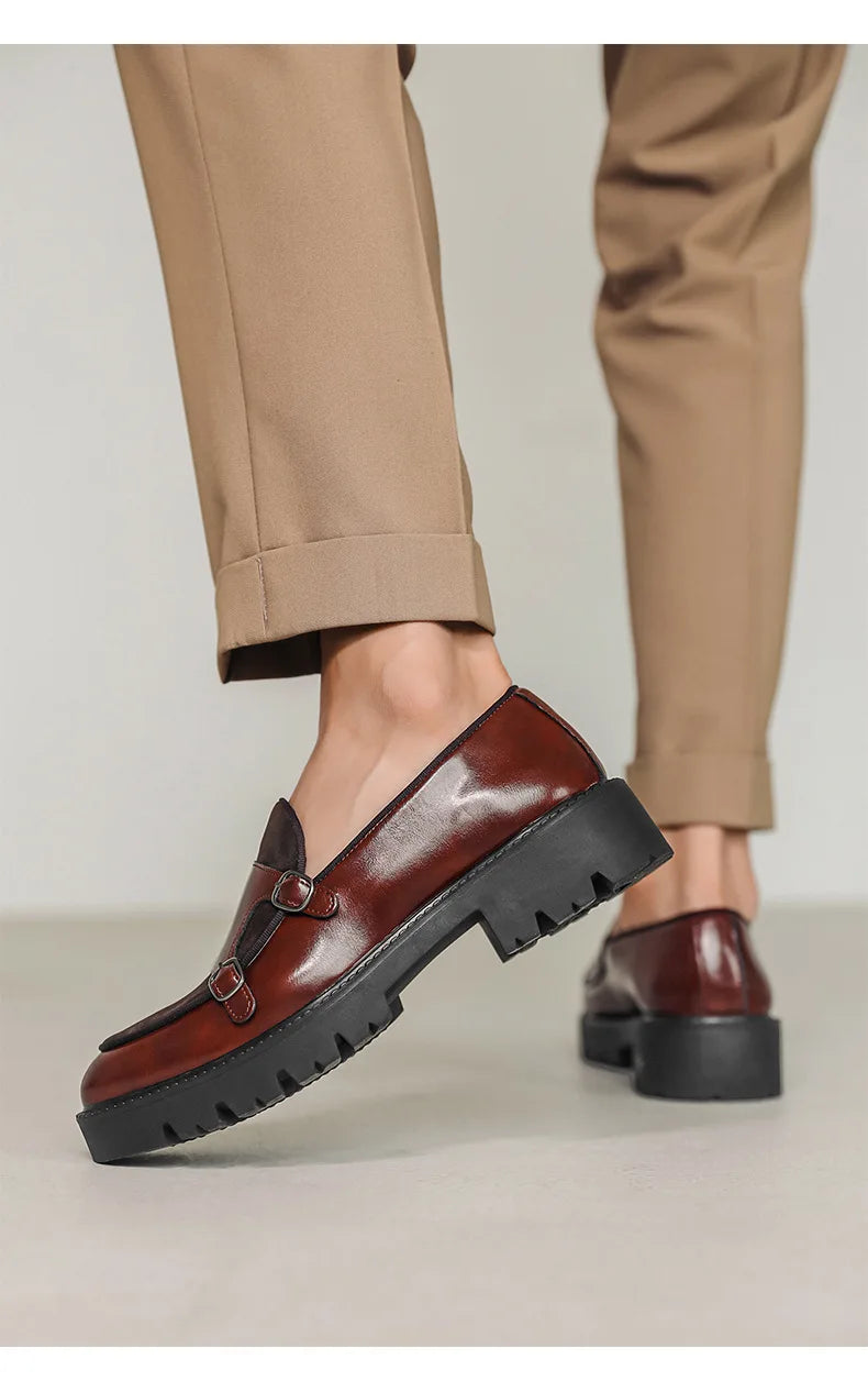 Loafers Men Leather Shoes Thick-soled British Style Black Formal Business Shoes Fashion Luxury Slip-On Casual Shoes Big Size 46
