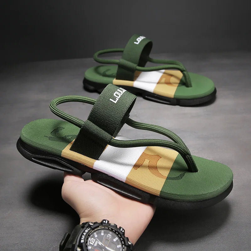 Summer Men Sandals New Beach Slippers High Quality Beach Flip Flops Fashion Solid Flat Outdoor Shoes Outdoors Non-slip Slippers