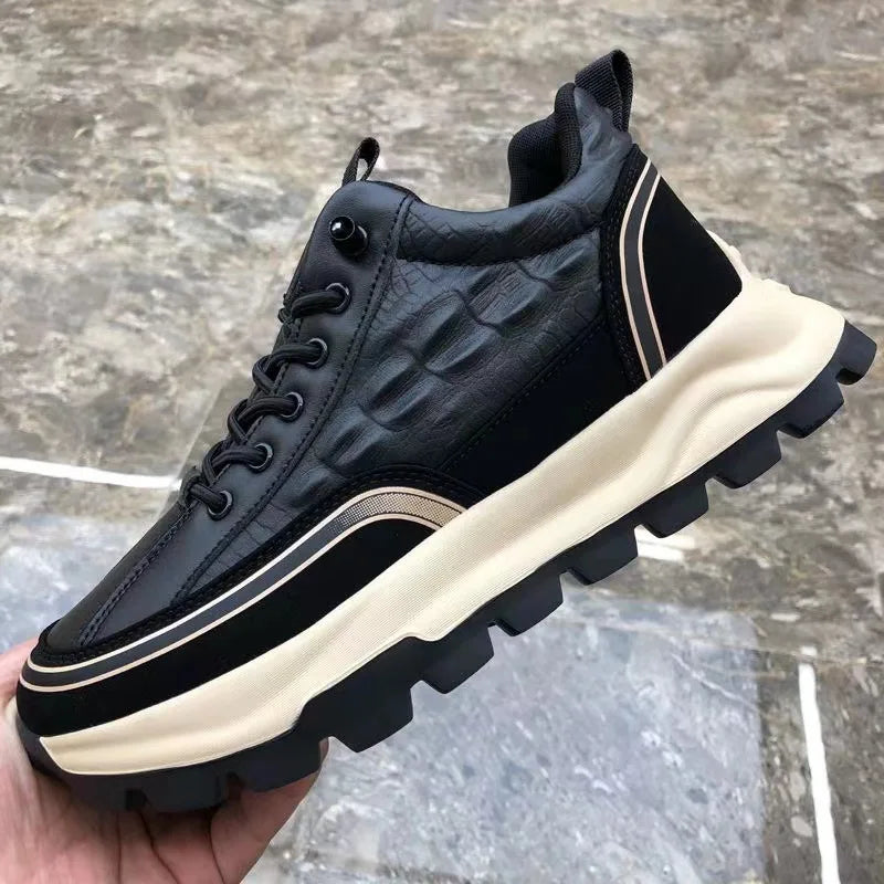 Brand Men Sneakers 2025 New Crocodile Pattern Leather Shoes Male Casual Running Shoes Luxury Fashion Platform Mens Tennis Shoes