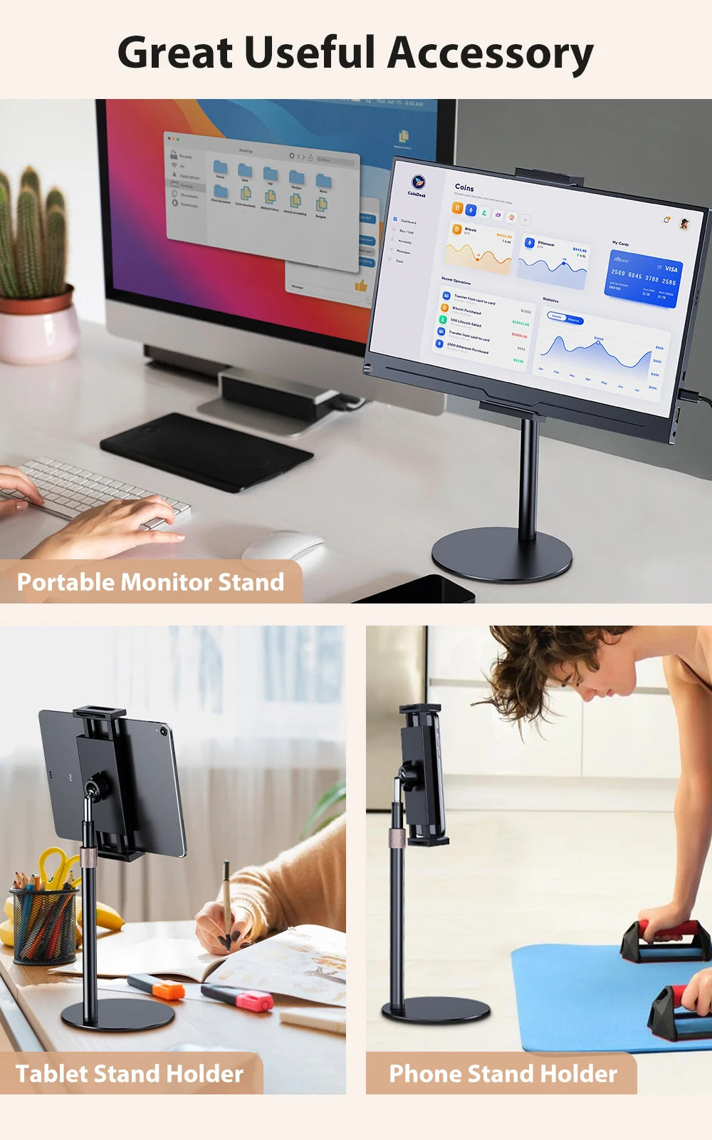 Portable Vesa Monitor Tablet Holder Adjustable Monitor Stand Height Up To 24Cm Standing Tablet Bracket Desk Mount Wider Base