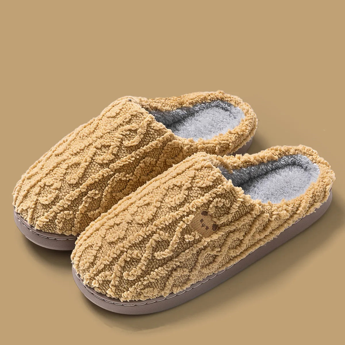 New Women Home Slippers Men Furry Indoor Bedroom Flats Warm Plush Couples Cute Cartoon Bear Winter Floor Slides Non-slip Shoes