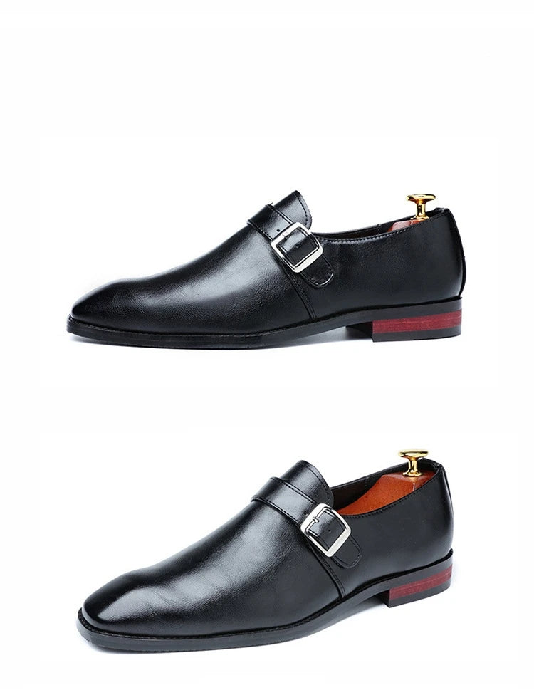 Man Retro Casual Business Shoes Microfiber Leather Square Toe Slip-on Buckle Dress Office Flats For Men Wedding Party Oxfords
