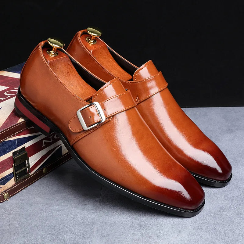 Man Retro Casual Business Shoes Microfiber Leather Square Toe Slip-on Buckle Dress Office Flats For Men Wedding Party Oxfords