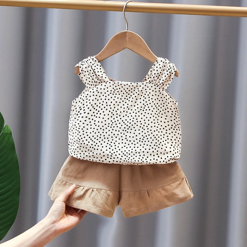 Korean Fashion Baby Girls Clothes Sets Cotton Cute Toddler Kids Sleeveless 2 Pieces suits Summer