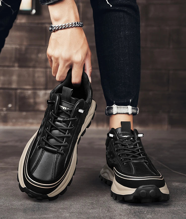 Brand Men Sneakers 2025 New Crocodile Pattern Leather Shoes Male Casual Running Shoes Luxury Fashion Platform Mens Tennis Shoes
