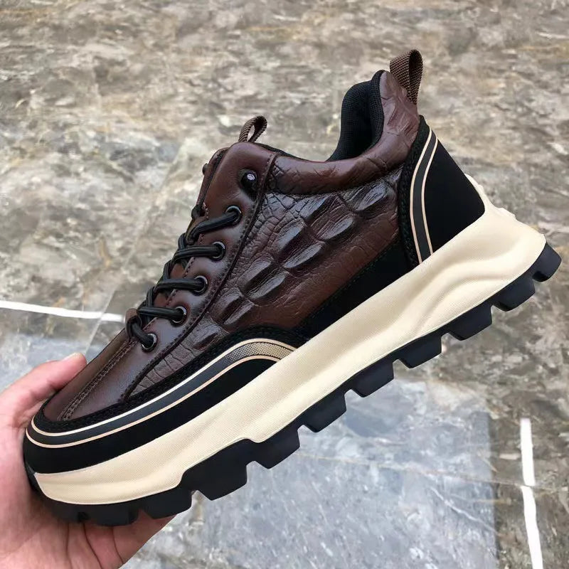Brand Men Sneakers 2025 New Crocodile Pattern Leather Shoes Male Casual Running Shoes Luxury Fashion Platform Mens Tennis Shoes
