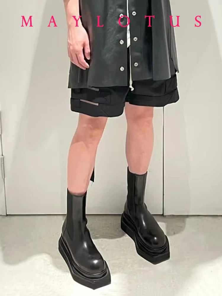Chelsea Boots Women Cow Leather Square Toe Fashion Slip On Thick Sole Block Heel Ladies Flat Shoes Winter Ankle Boots