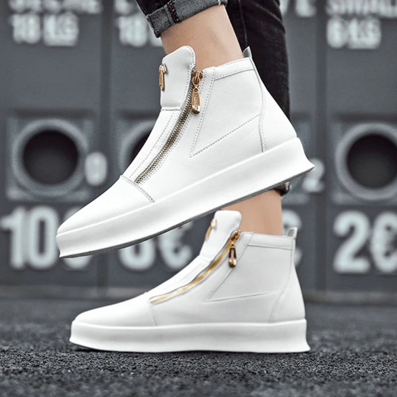 High Top Casual Shoes Platform Men's Sneakers Fashion Zipper Ankle Boots Leather Outdoor Shoe Non Slip Comfortable Shoes for Men
