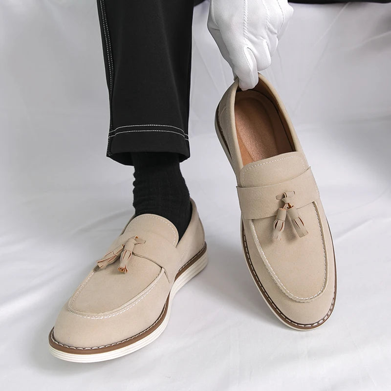 New Fashion Tassel Leather Men Shoes Slip On Loafers Classic Patchwork Suede Dress Shoes Man Daily Wedding Party Shoes for Man