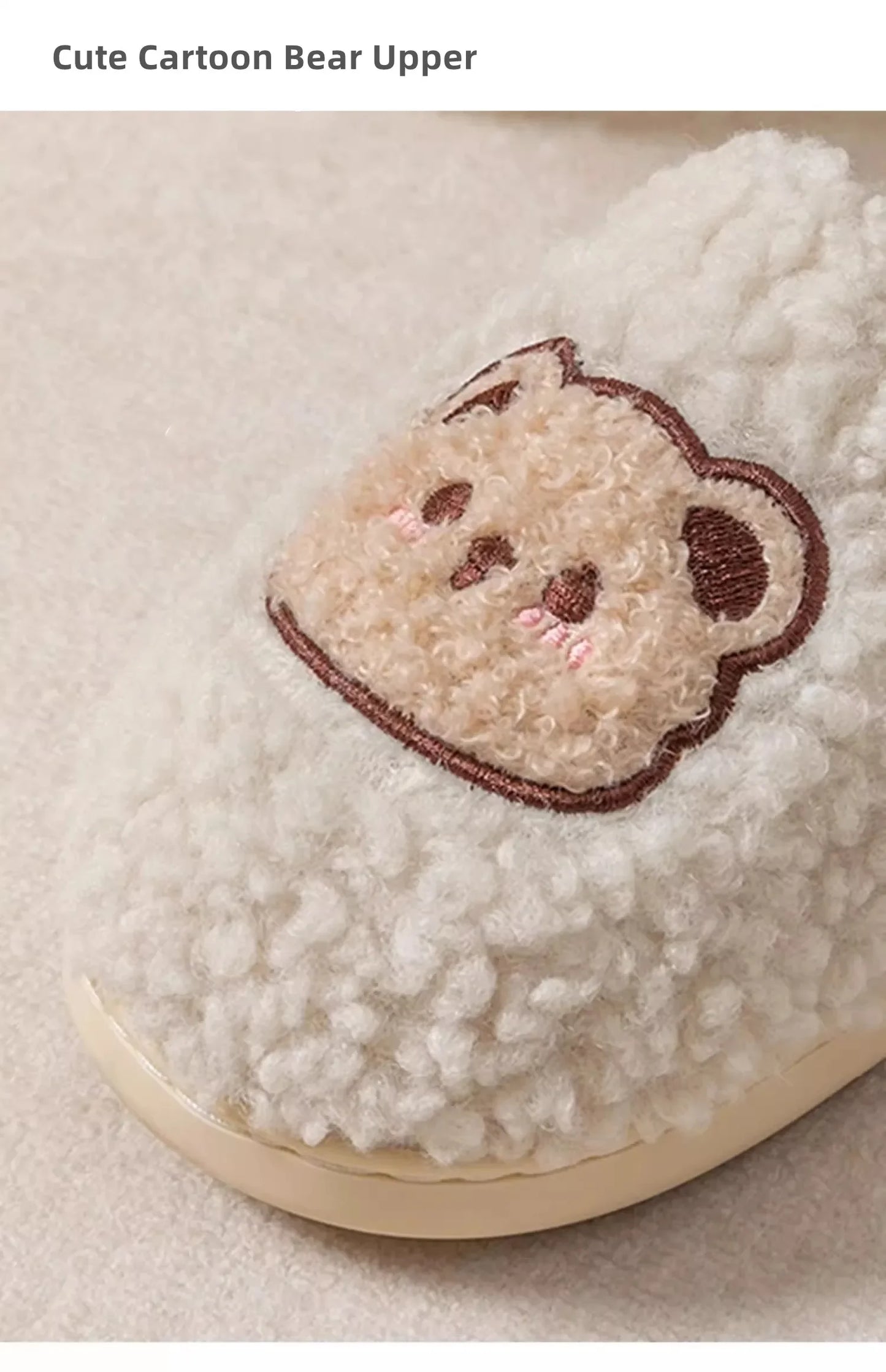 New Women Home Slippers Men Furry Indoor Bedroom Flats Warm Plush Couples Cute Cartoon Bear Winter Floor Slides Non-slip Shoes