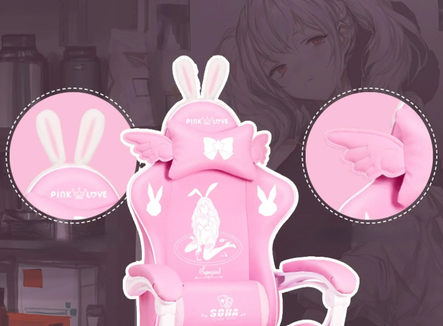 Pink gaming chair High-quality girls cartoon home live Gamer chair comfortable Swivel chair Adjustable office computer Chair