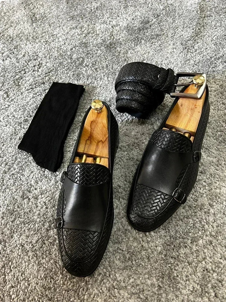 Men Loafers Shoes Brown Black Pu Breathable Double Buckle Monk Shoes Mocassins Cuir Pour Hommes  Men Shoes