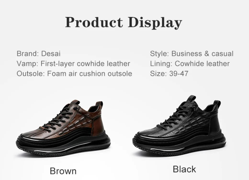Men's winter thick bottom casual shoes light luxury fashion Air Cushion Cowhide Crocodile Print Sneakers Height Lifting Non-Slip