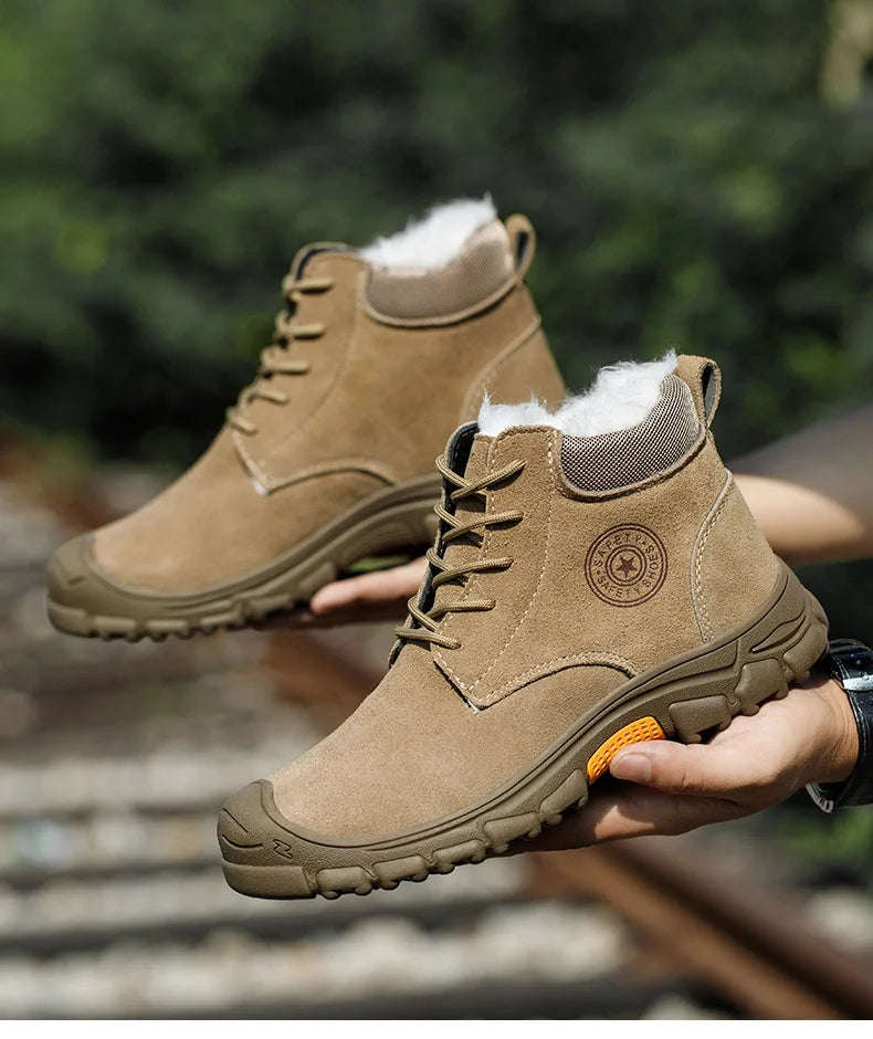 Imwete Steel Toe Work Safety Boot Men's High Top Anti Piercing Cotton Shoe Winter Thick Velvet Warm Safety Shoes Anti Smashing