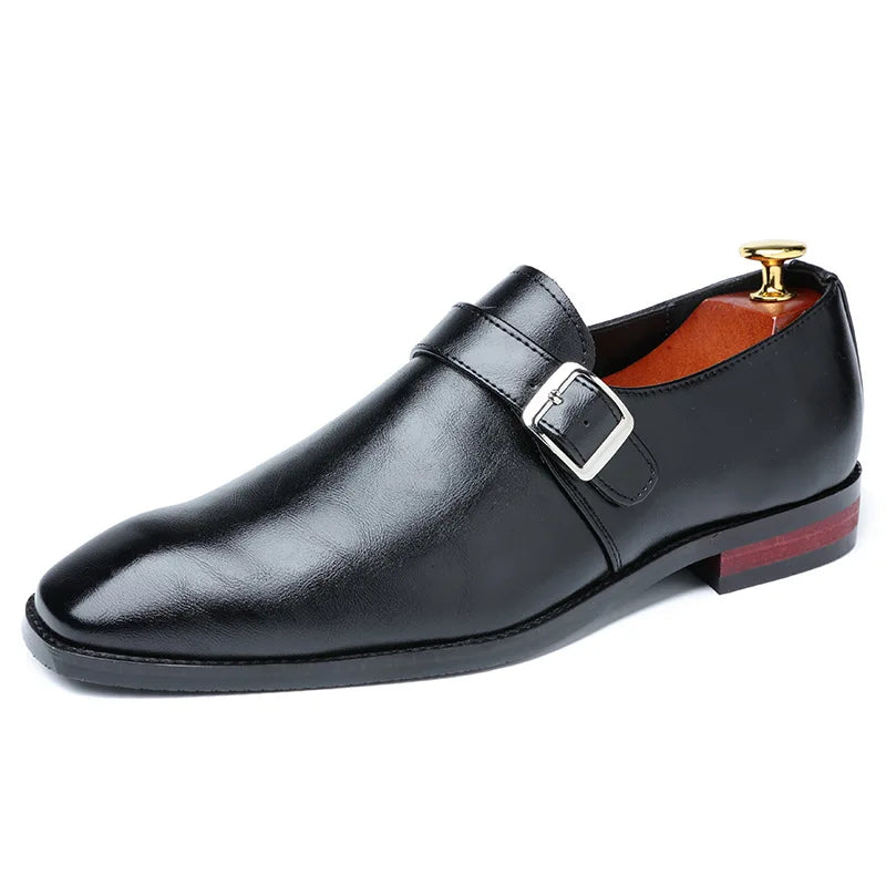 Man Retro Casual Business Shoes Microfiber Leather Square Toe Slip-on Buckle Dress Office Flats For Men Wedding Party Oxfords