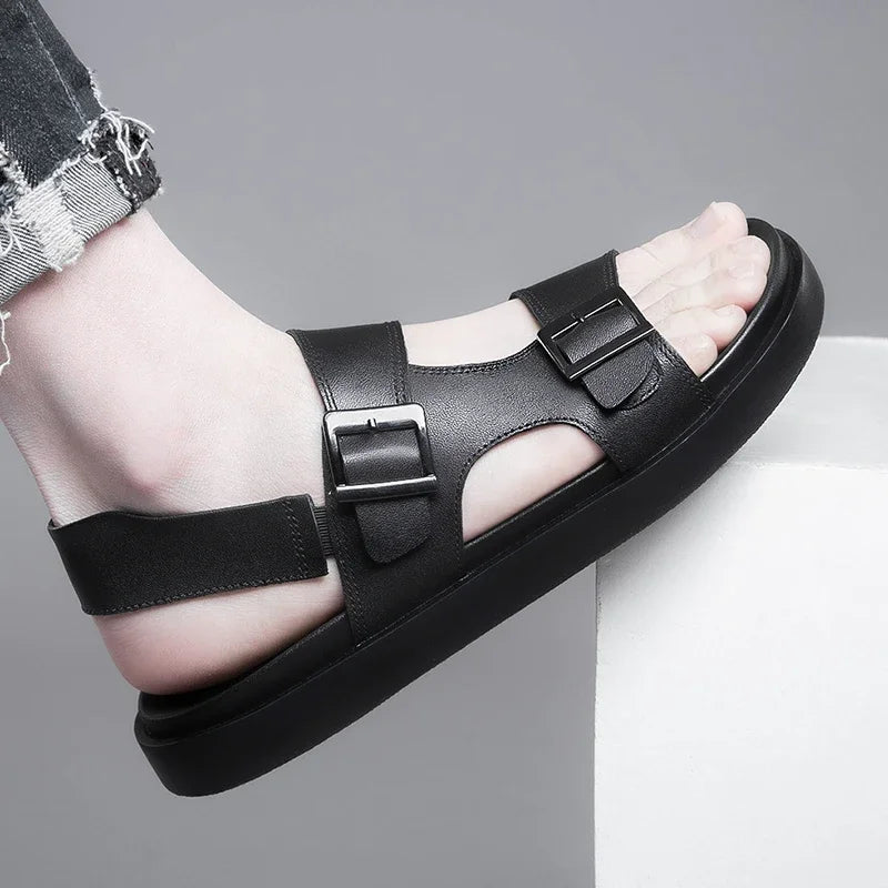 Summer Outdoor Genuine Leather Antiskid Sandals Men Casual  Leather Non-slip Breathable Tooling Shoes Soft Bottom Walking Shoes