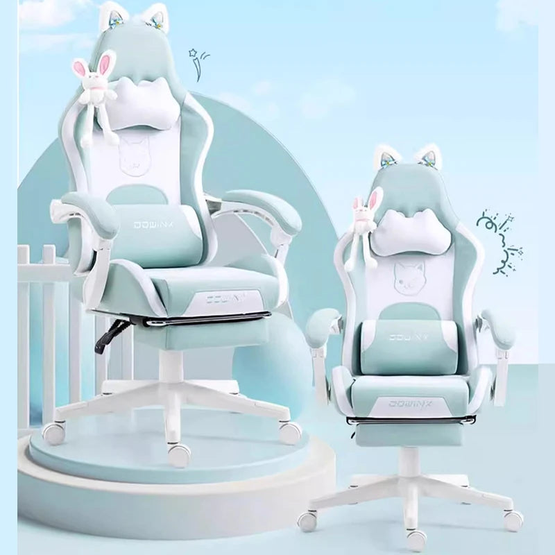 Cat-ear Computer Chair Girls Home Office Gaming Chair Comfortable Back 135° Adjustable Bedroom Student Linkage Armrest Chair