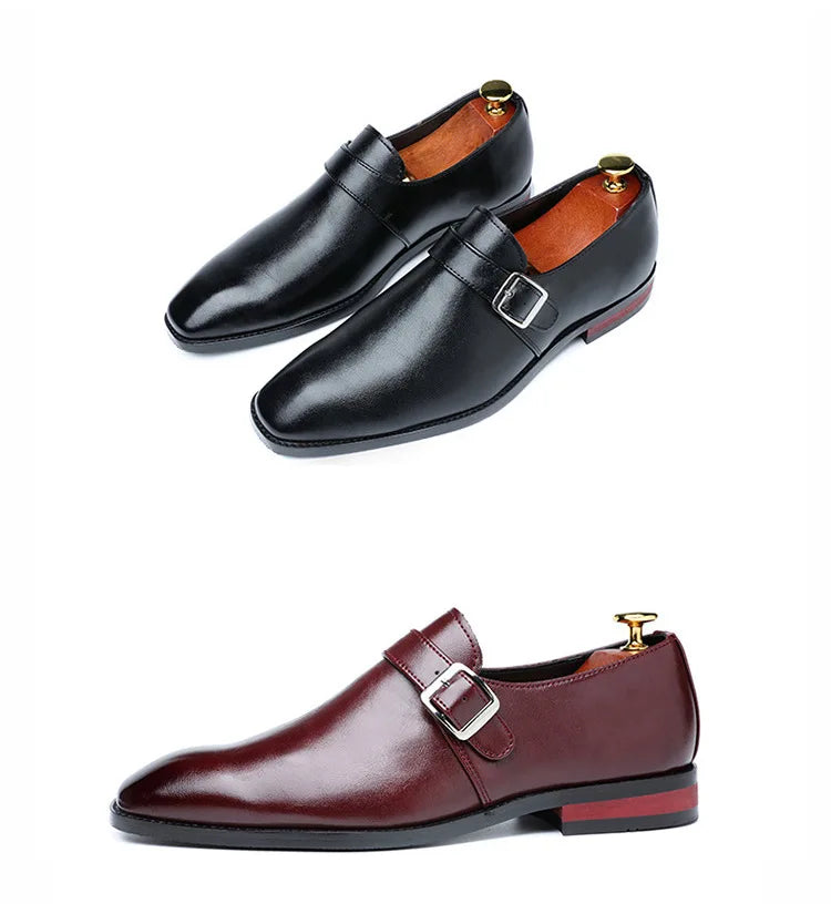 Man Retro Casual Business Shoes Microfiber Leather Square Toe Slip-on Buckle Dress Office Flats For Men Wedding Party Oxfords