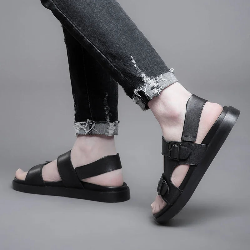 Summer Outdoor Genuine Leather Antiskid Sandals Men Casual  Leather Non-slip Breathable Tooling Shoes Soft Bottom Walking Shoes