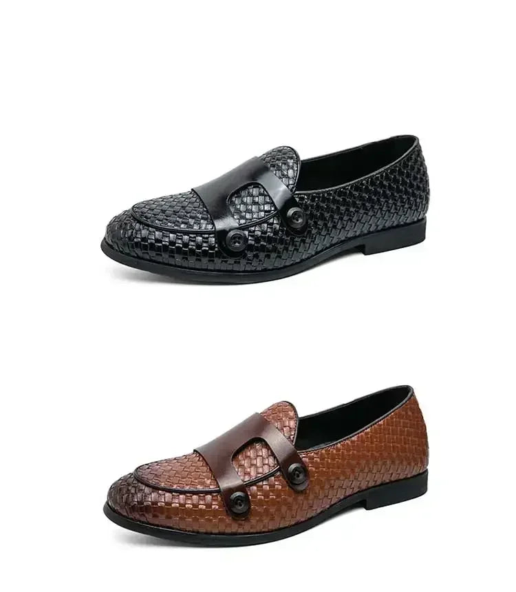 Men Loafers Shoes Brown Black Pu Breathable Double Buckle Monk Shoes Mocassins Cuir Pour Hommes  Men Shoes