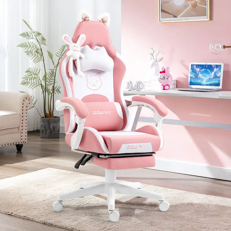 Cat-ear Computer Chair Girls Home Office Gaming Chair Comfortable Back 135° Adjustable Bedroom Student Linkage Armrest Chair